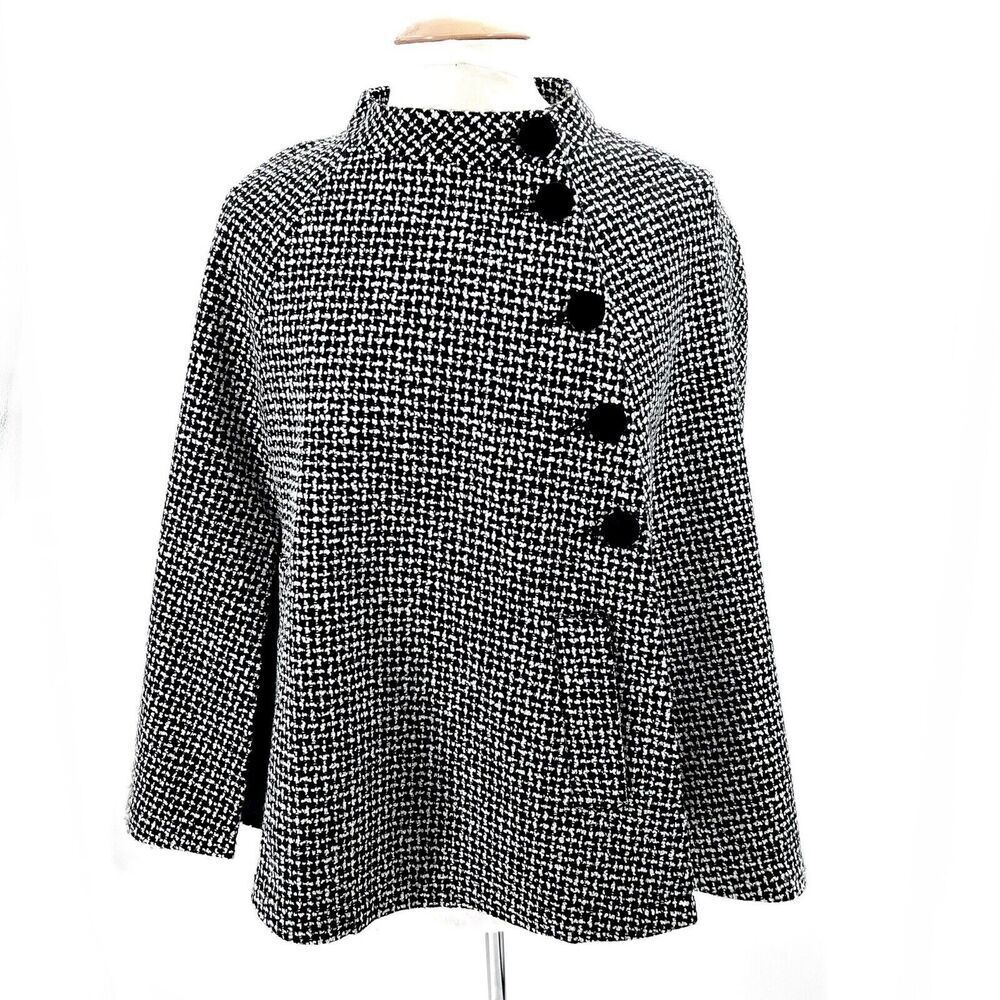 Newport News Black White Winter Sweater Poncho Cape